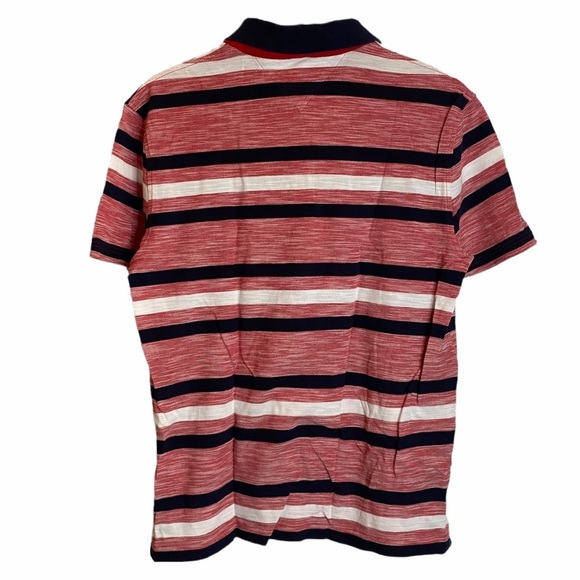 Tommy Hilfiger Polo Red White Black Stripes Cotton Golf Shirt Large L Preppy - Picture 2 of 12